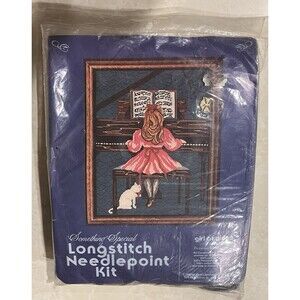Vtg Candamar 1981 Girl At Piano 14x18 Longstitch Needlepoint NOS Kit